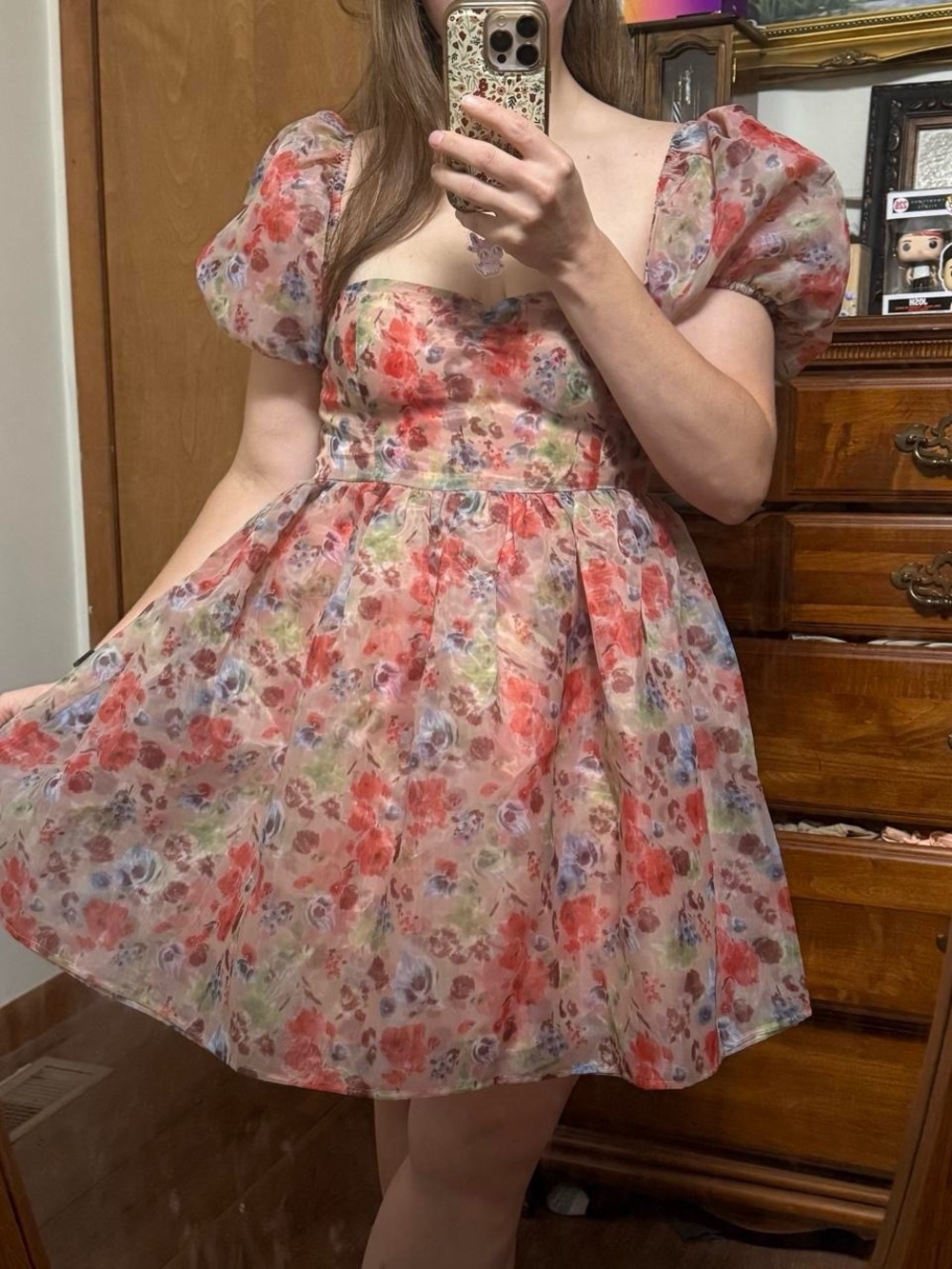Sugar Thrillz Floral Puff Sleeve Mini Dress Cottagecore Fairy Romantic Size L